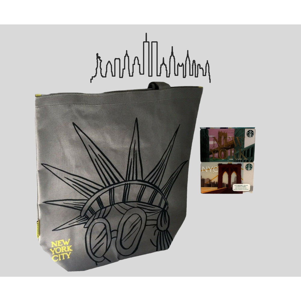 STARBUCKS NYC Canvas Tote New York City Statue Liberty Bag Collectible BONUS